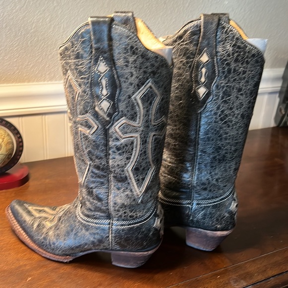 Charcoal black CORRAL boots with marbling and cross design - Picture 7 of 11